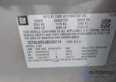 2011 GMC Terrain Slt-2 z USA, uszkodzony, nr VIN 2CTALWEC4B6305114